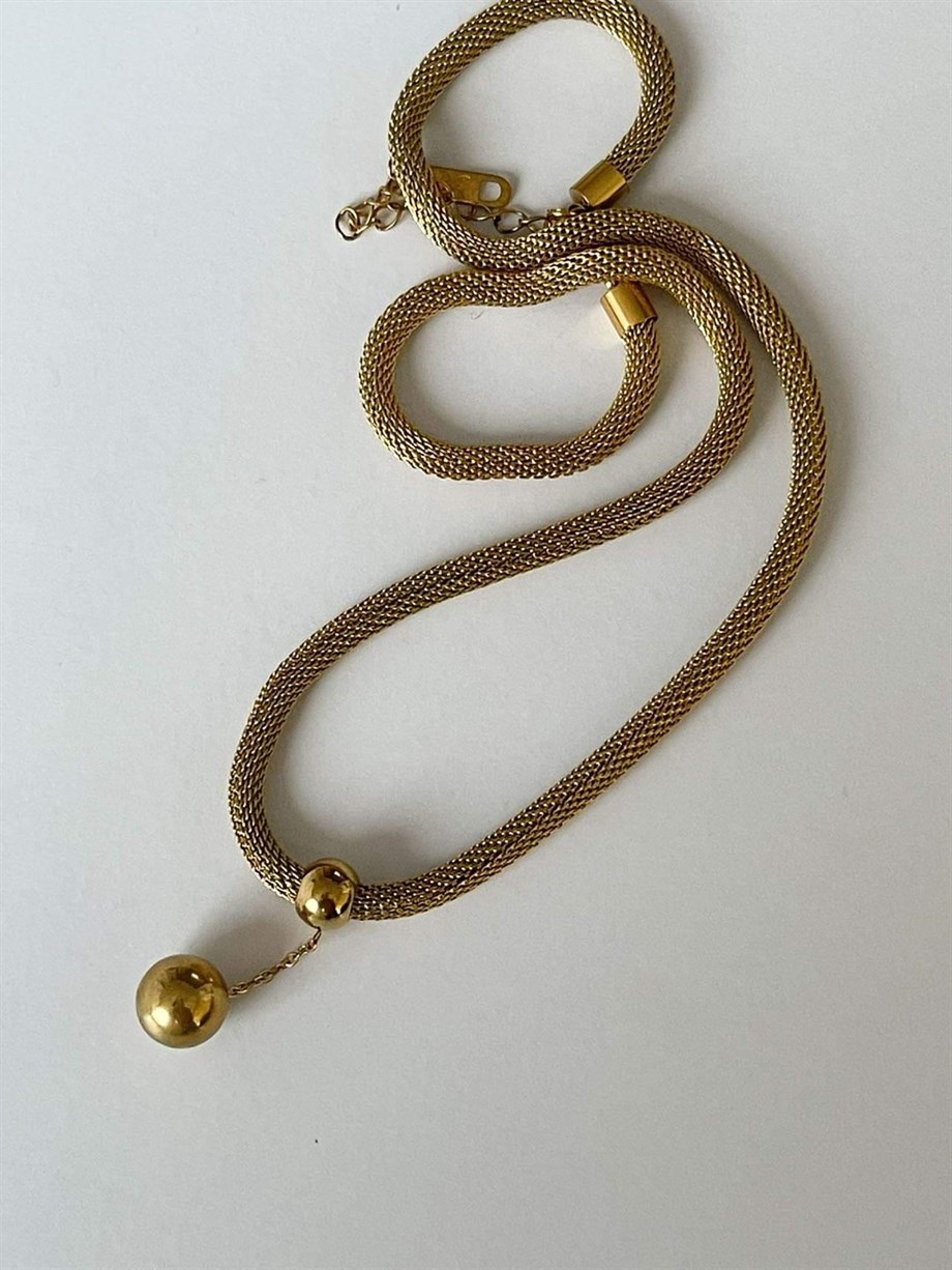 Çelik Topçuklu Kolye (46 Cm)