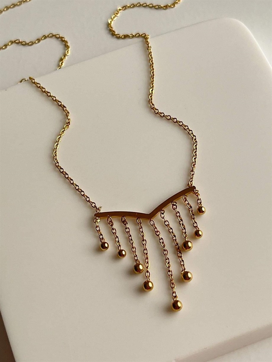 Çelik Topçuklu Sallantılı Kolye (46 Cm)