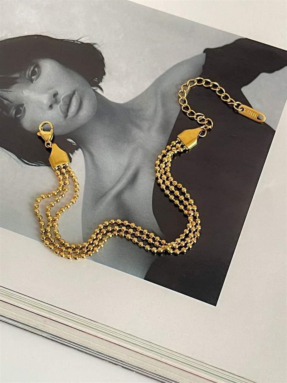 Çelik Topçuklu Üçlü Birleşik Kombin Bileklik (22 Cm)