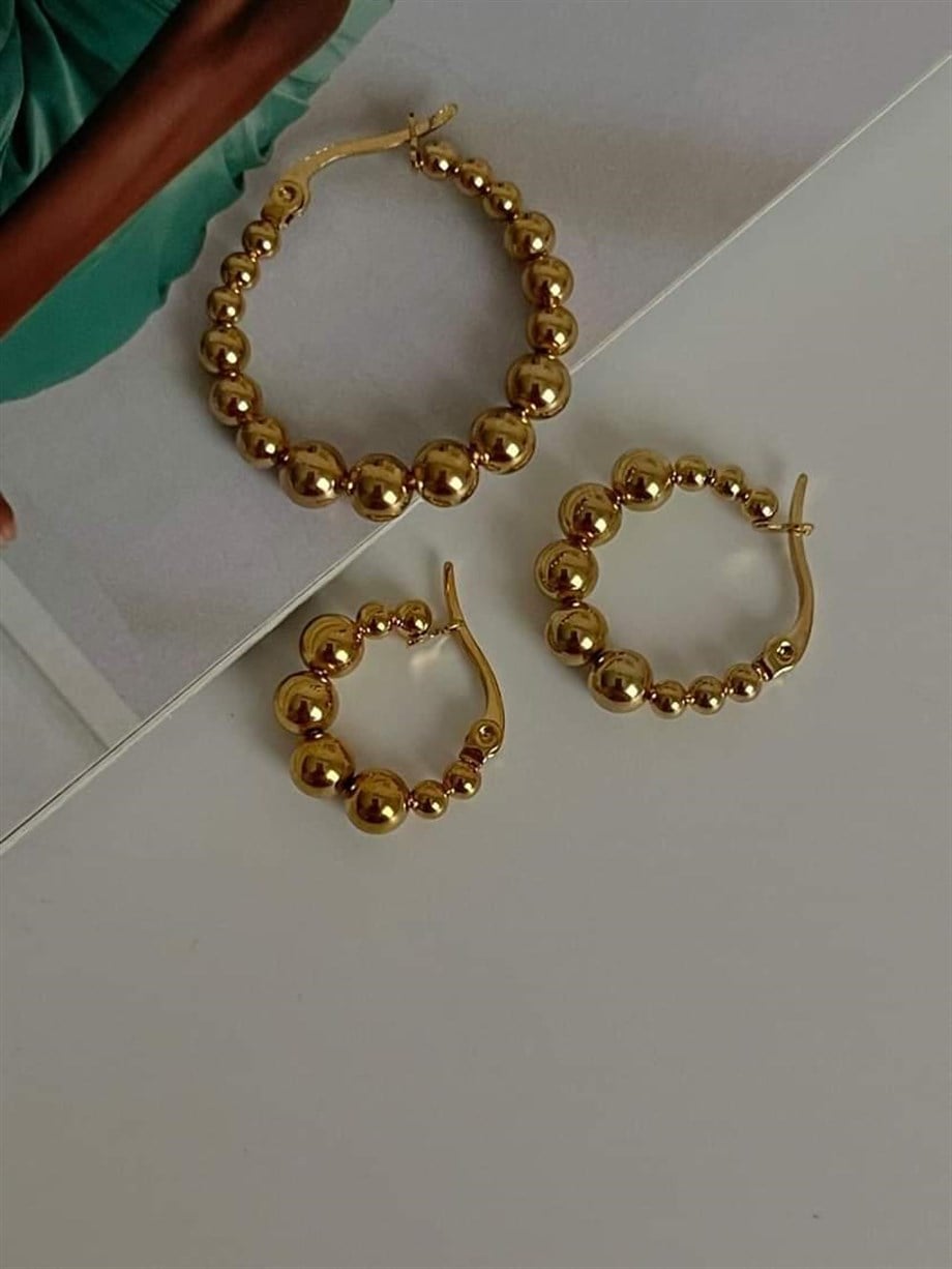 Çelik Topçuklu Üçlü Küpe Seti (2.80 Cm)