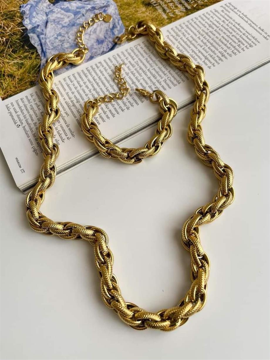 Çelik Ultra Kalın Örgü Uzun Kolye (63 Cm)