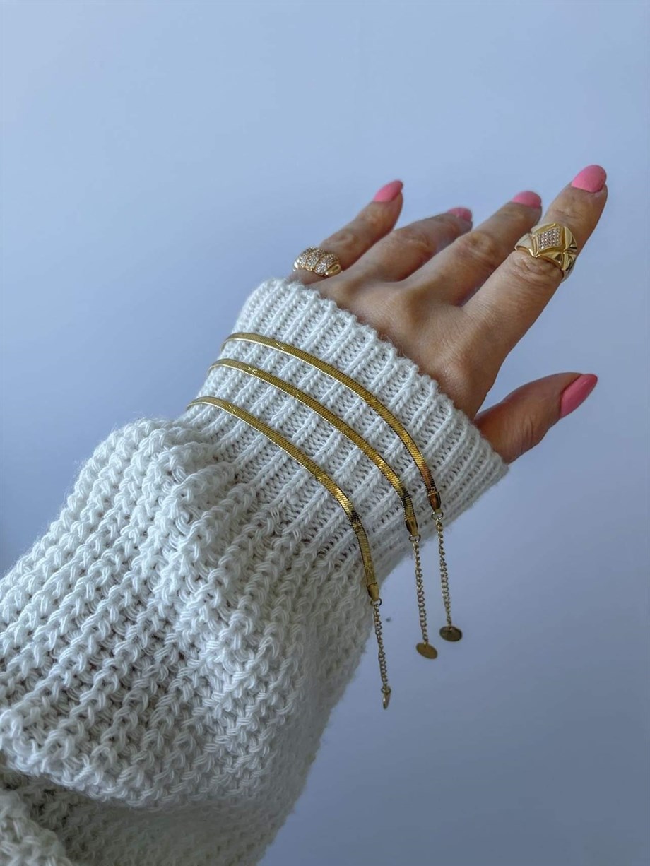 Çelik Yıldızlı İtalyan Zincir Bİleklik (21 Cm)