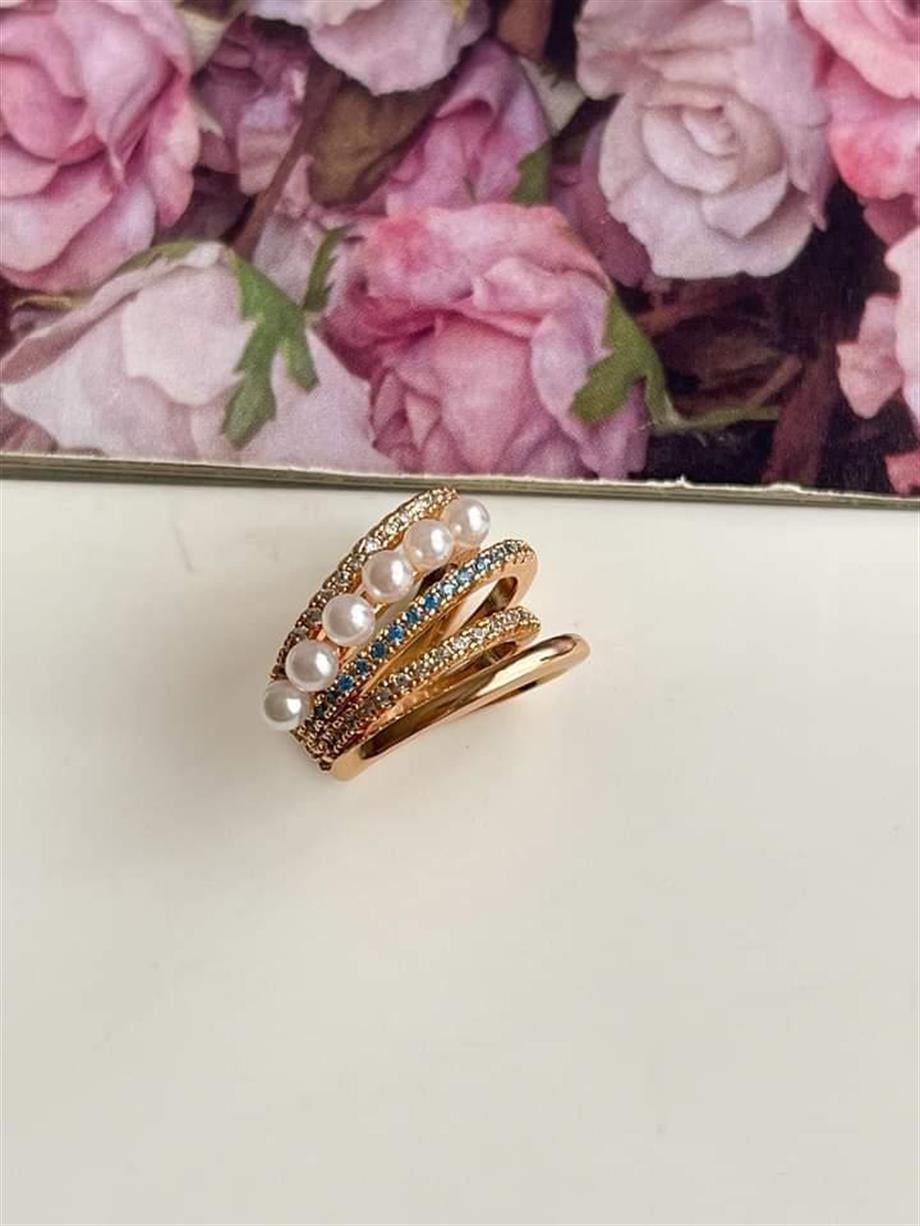Çelik Zirkon Taşlı İncili Tekli Ear Cuff Küpe 