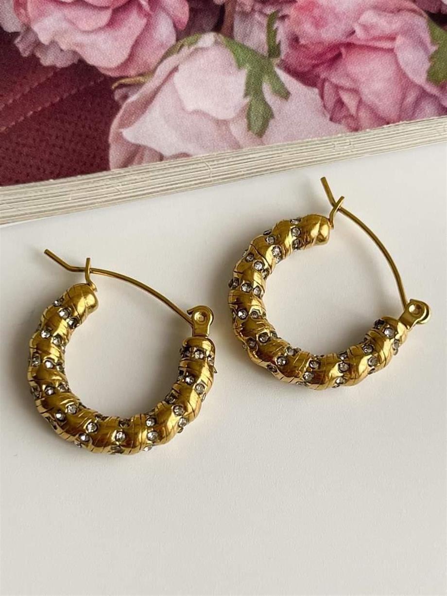 Çelik Zirkon Taşlı Midye Küpe (2 Cm)