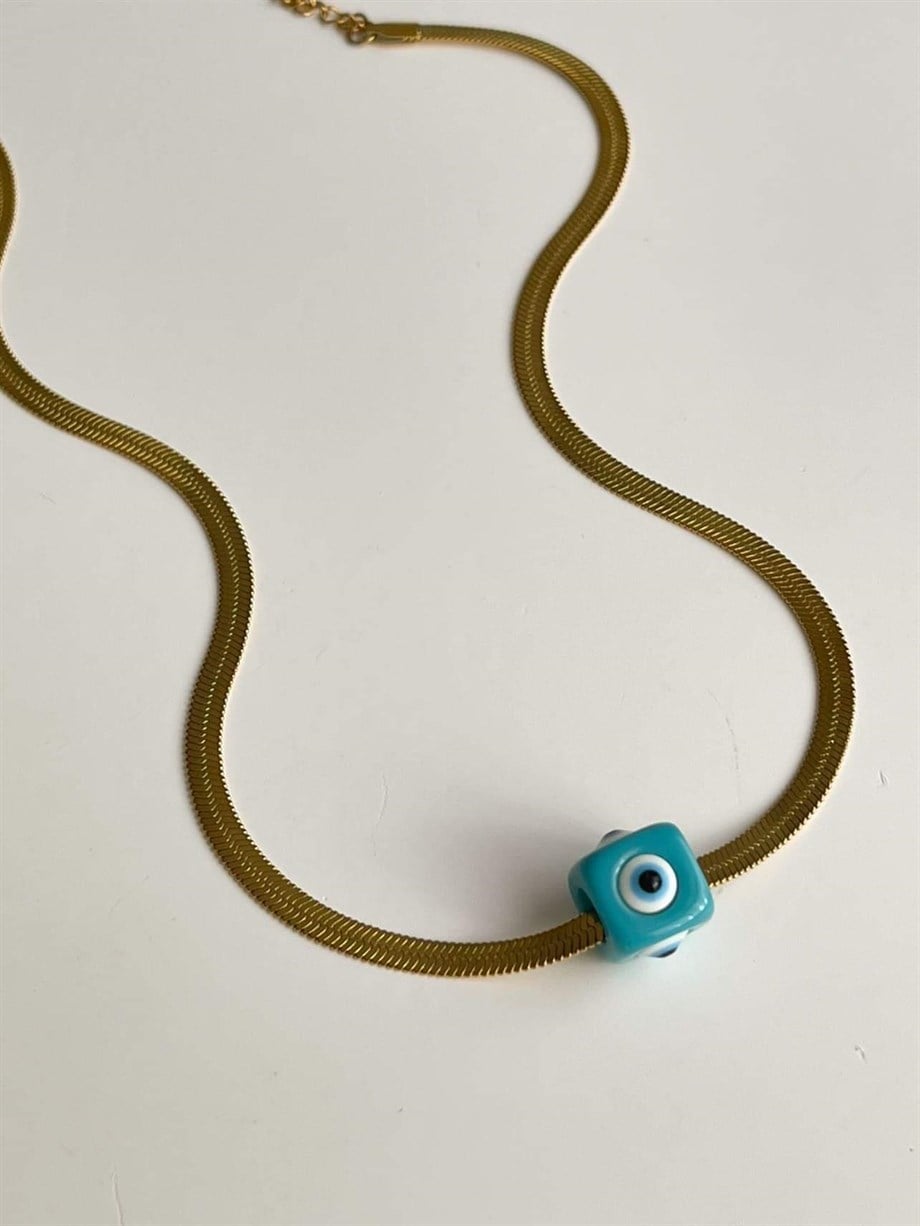 Çelk İtalyan Zincir Nostalji Nazar Boncuklu Kolye (44 Cm)