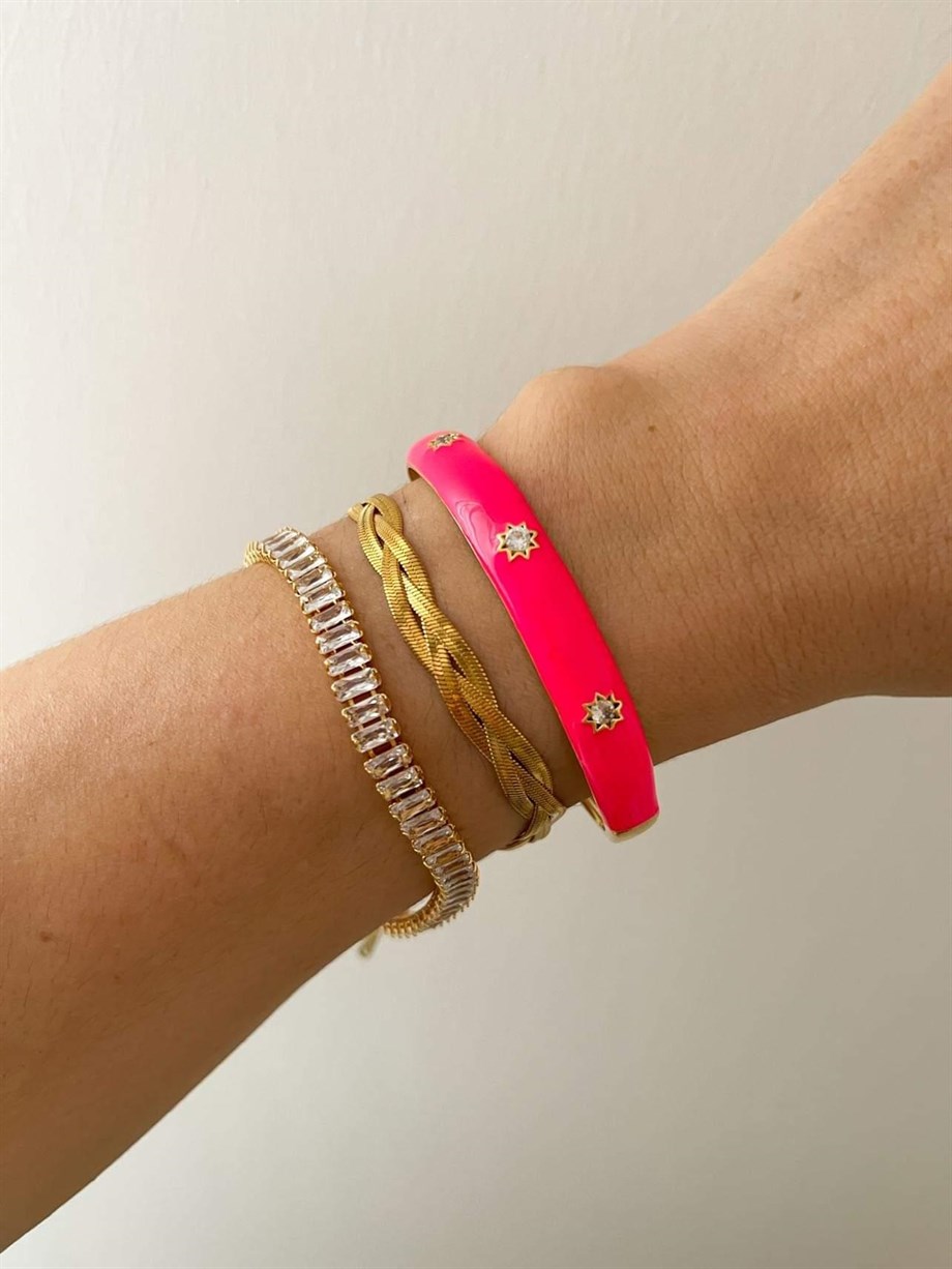 Fuşya Mineli Kelepçe Bileklik (6.5 Cm)