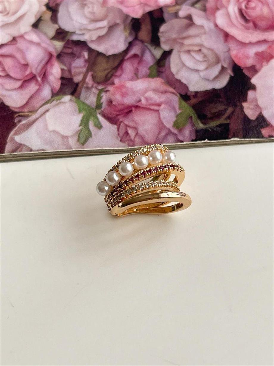 Fuşya Zirkon Taşlı İncili Tekli Ear Cuff Küpe 