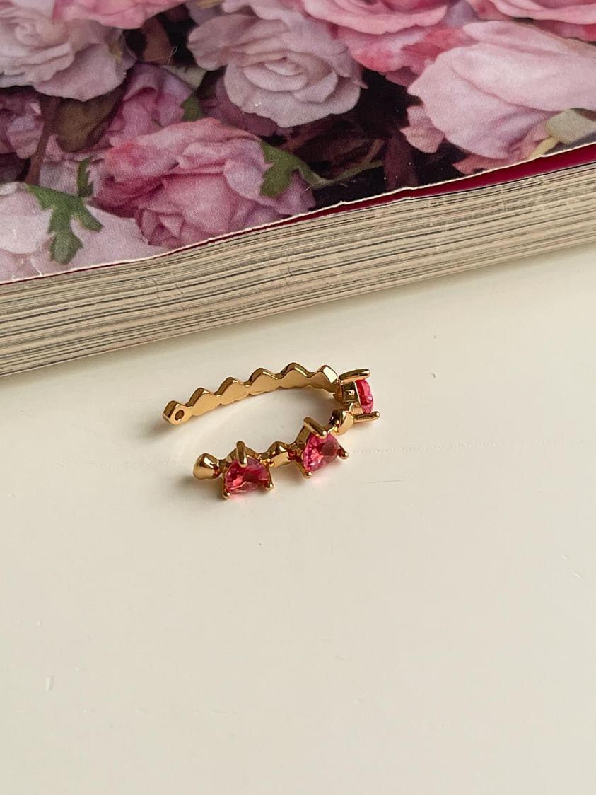 Gold Baget Kalp Pembe Tekli Ear Cuff Küpe 