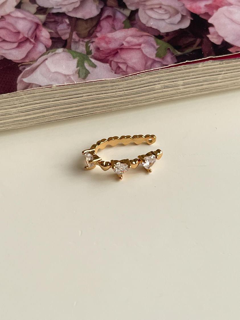 Gold Baget Kalp Taşlı Tekli Ear Cuff Küpe 