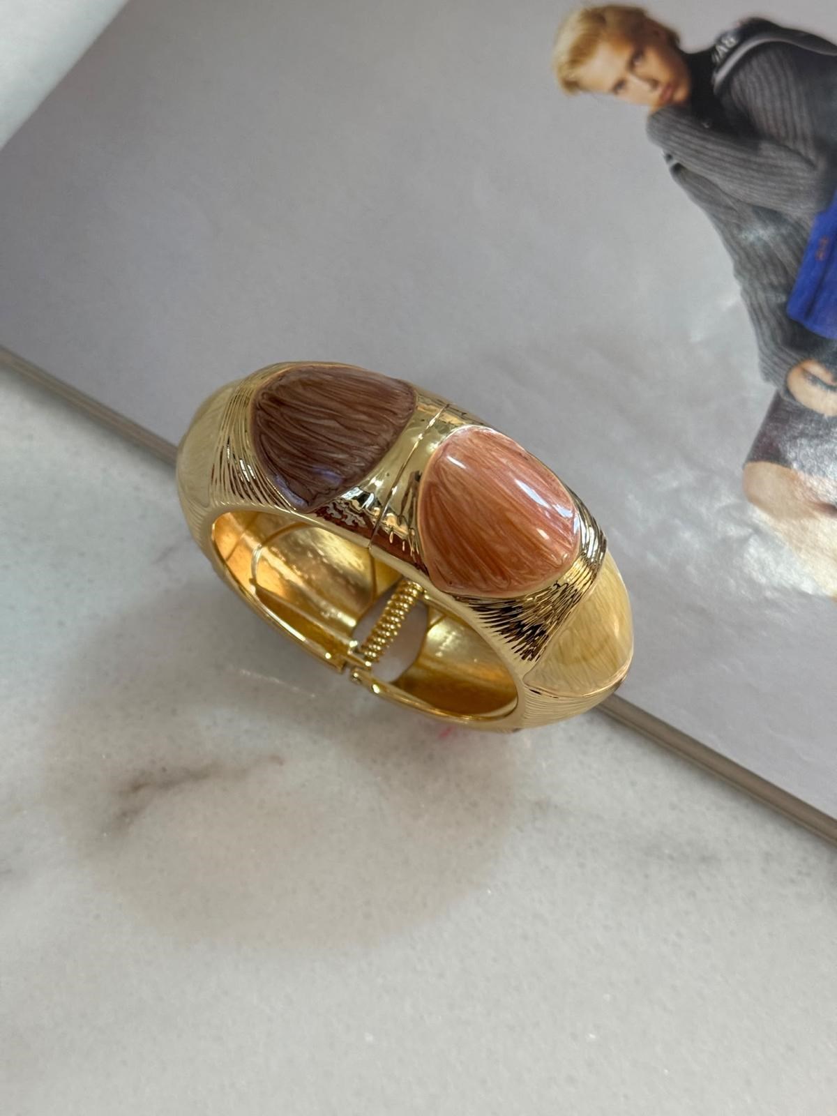 Gold Kahve Mineli Kelepçe Bilezik