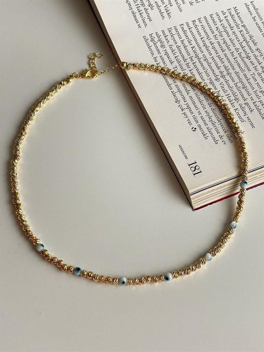 Gold Nazar Boncuklu Dorika Kolye (44 Cm)