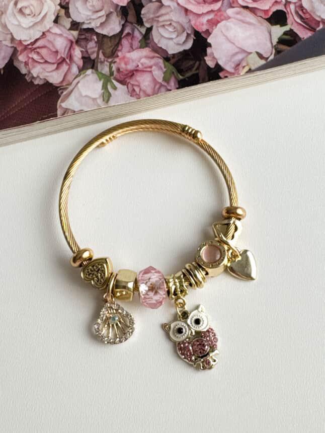 Gold Pandora Baykuşlu Kelepçe Bileklik 