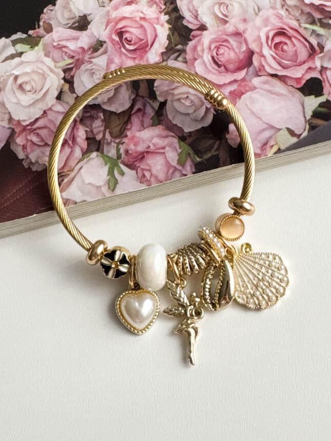 Gold Pandora Beyaz İncili Kelepçe Bileklik 