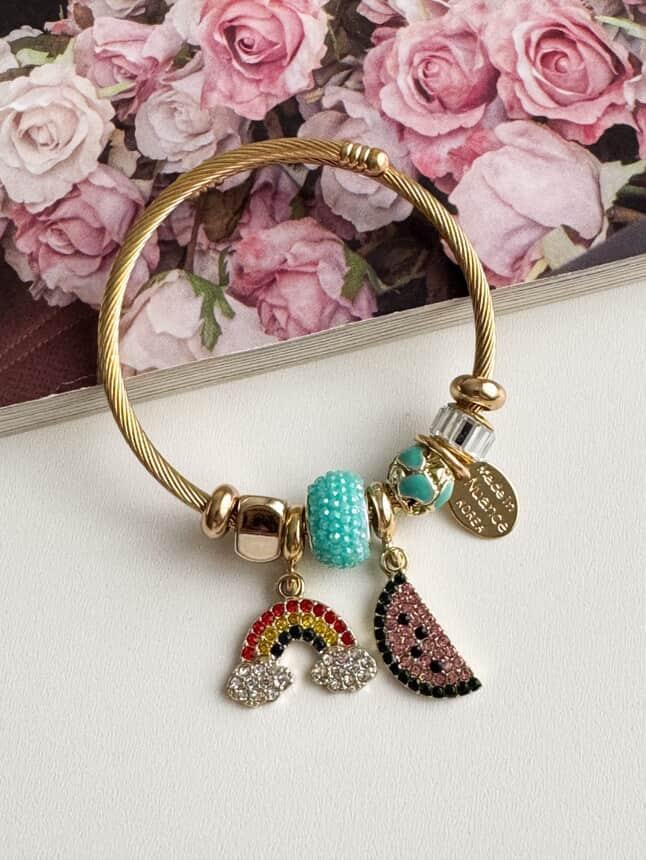 Gold Pandora Mavi Gökkuşağı Kelepçe Bileklik