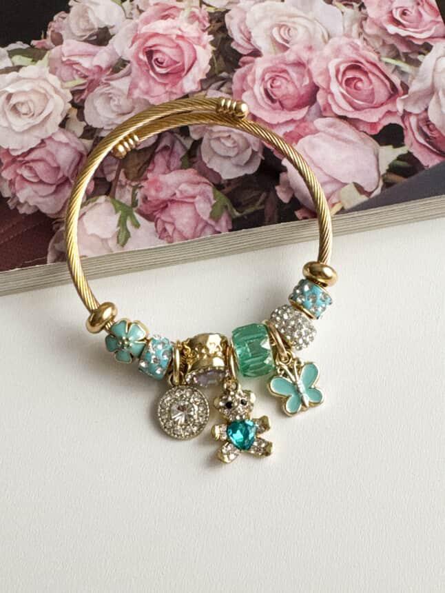 Gold Pandora Mavi Teddy Kelepçe Bileklik 