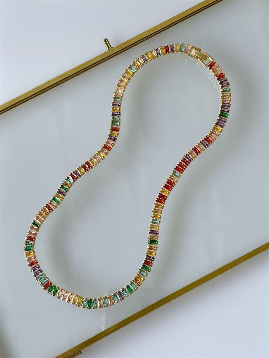 Gold Renkli Baget Taşlı Lena Kolye (43 Cm)