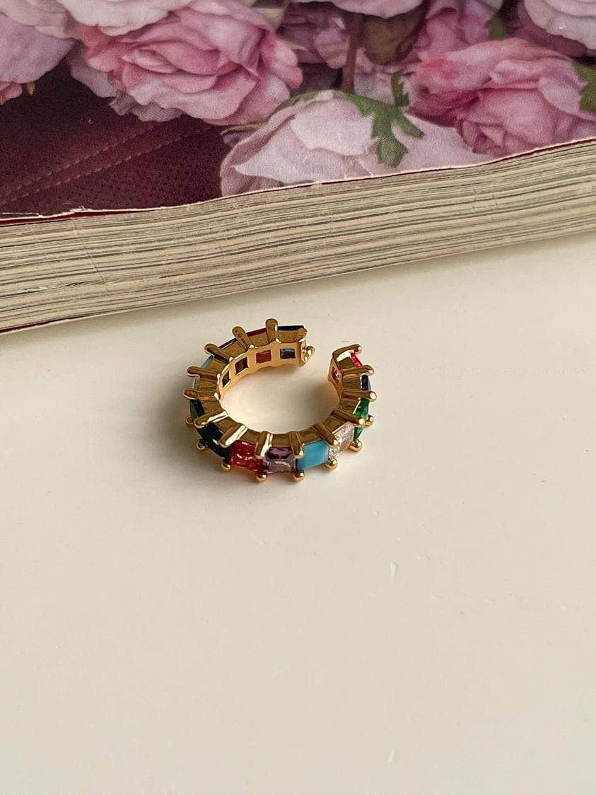 Gold Renkli Baget Taşlı Tekli Ear Cuff Küpe 