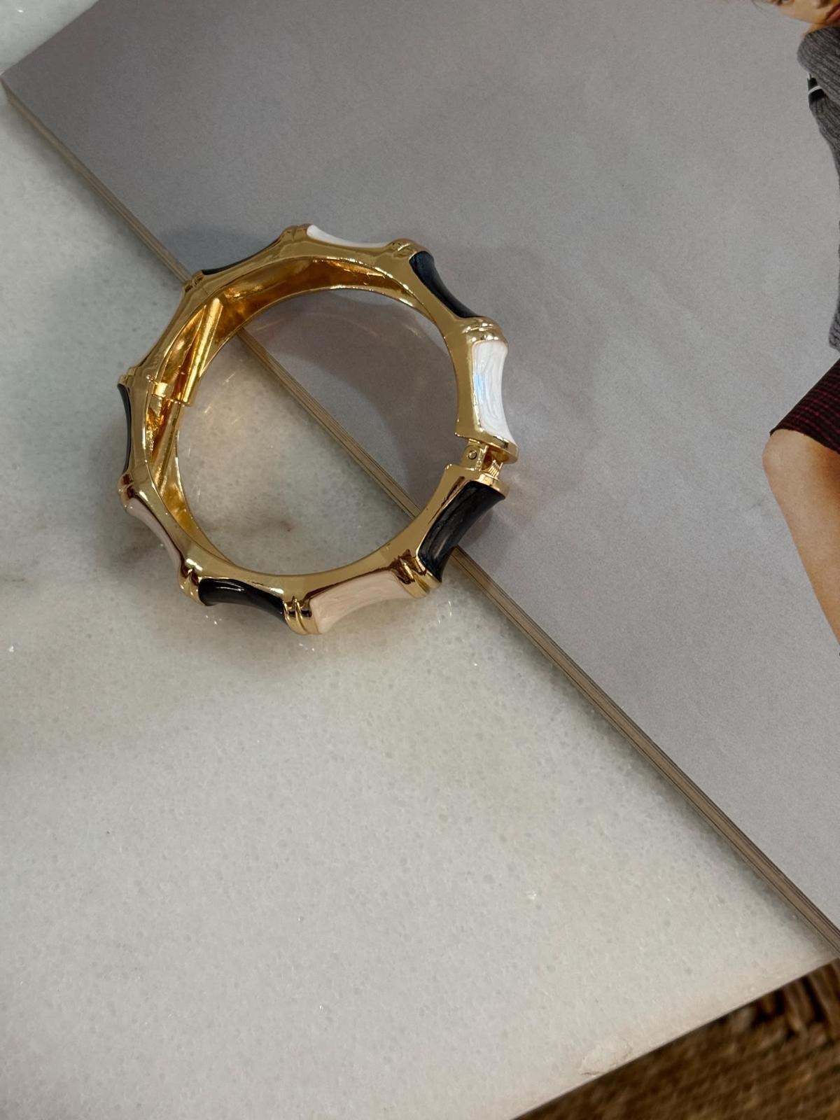 Gold Siyah Krem Mineli Kelepçe Bilezik
