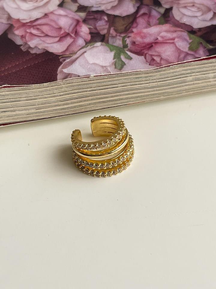 Gold Zirkon Taşlı Tekli Ear Cuff Küpe 