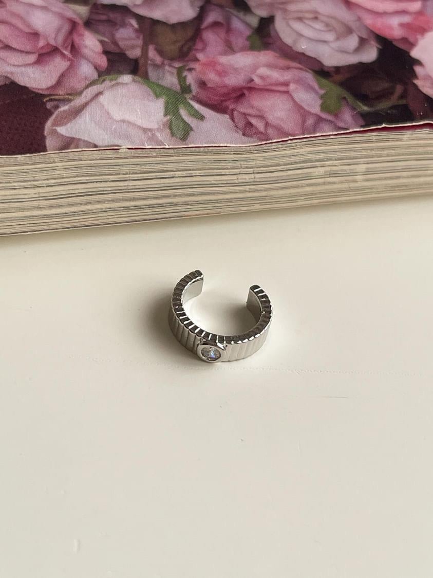 Gümüş Renk Baget Taşlı Tekli Ear Cuff Küpe 