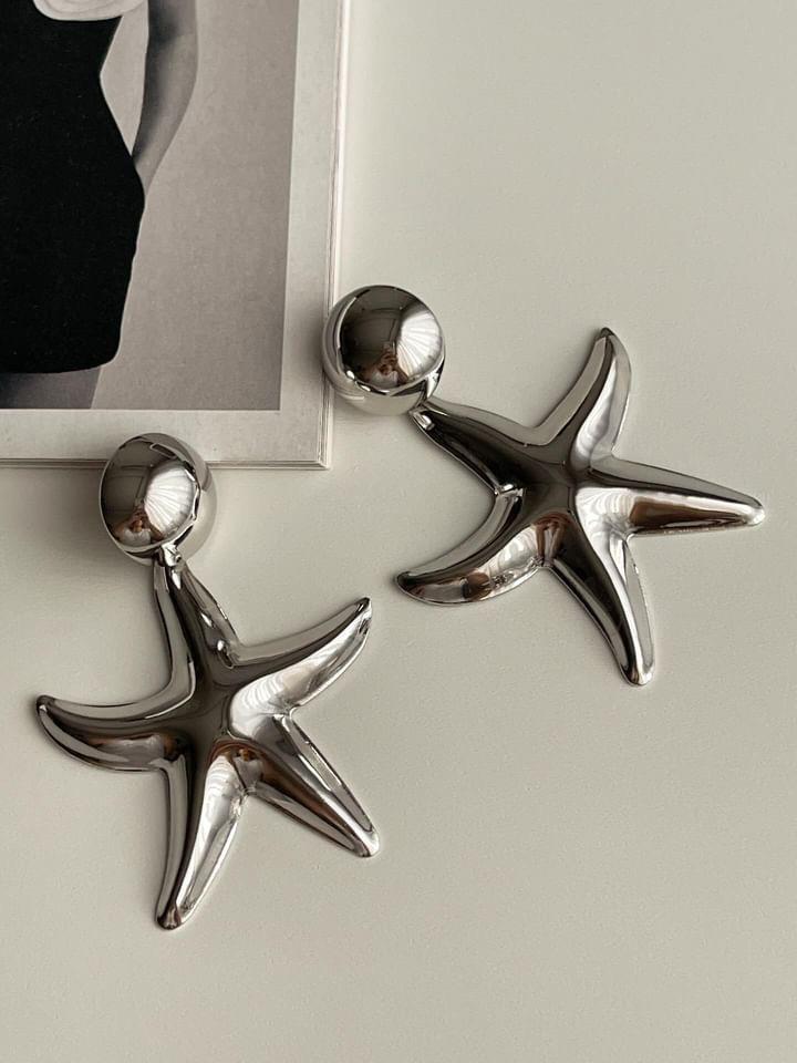 Gümüş Renk Deniz Yıldızlı Küpe (6 Cm)