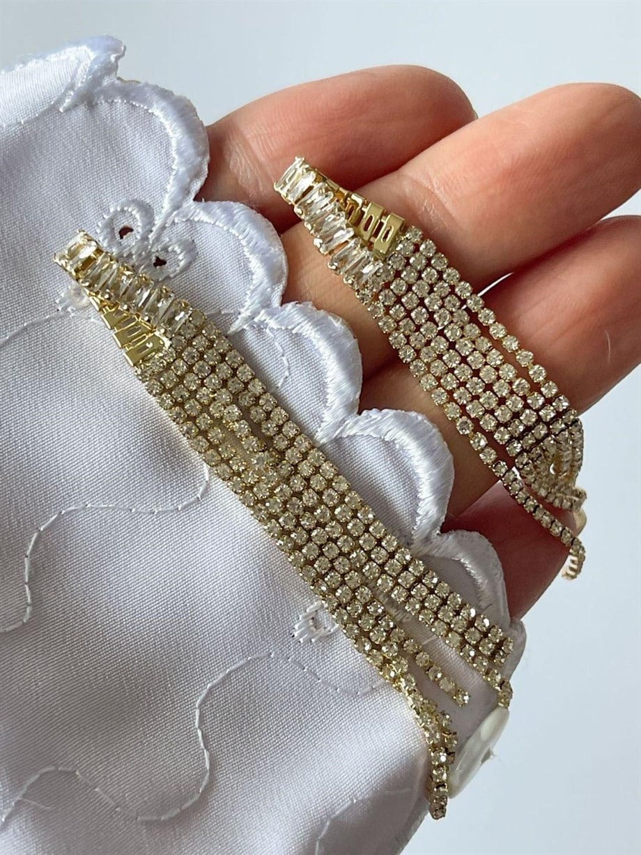 İthal Baget Taşlı Uzun Küpe (8 Cm)