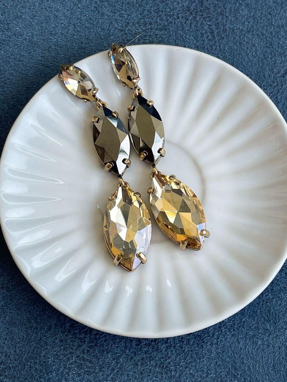 İthal Kahve Taşlı İthal Küpe (8.5 Cm)