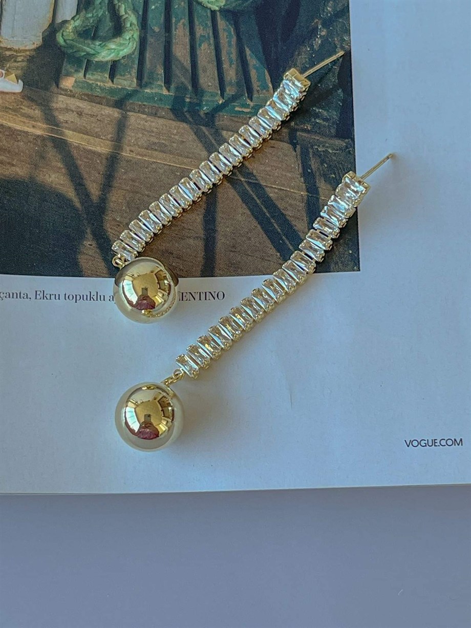 İthal Özel Baget Topçuklu Uzun Küpe (6 Cm)