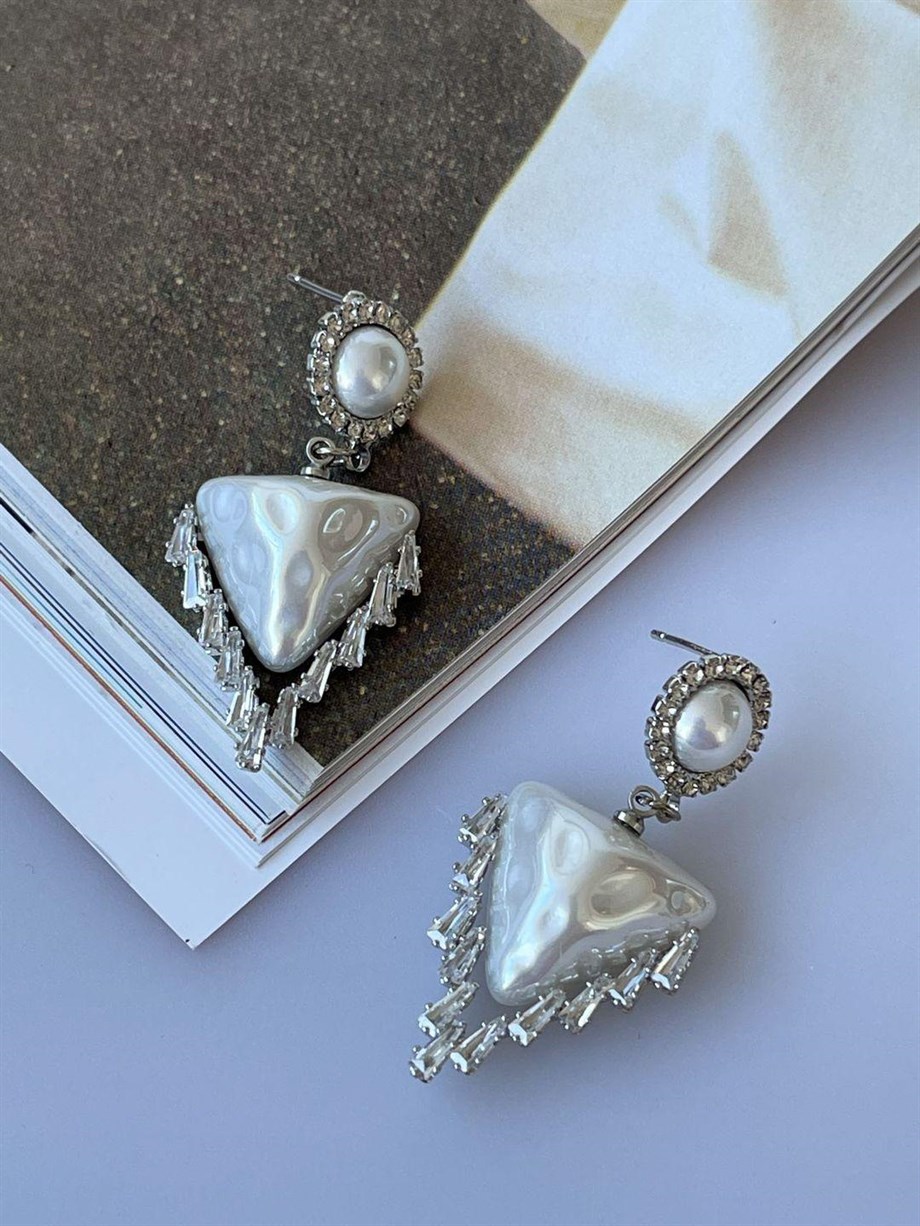 İthal Özel İncili Taşlı Küpe (4.5 Cm)