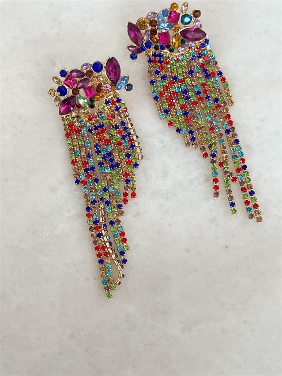 İthal Renkl Taşlı Küpe (8.5 Cm)