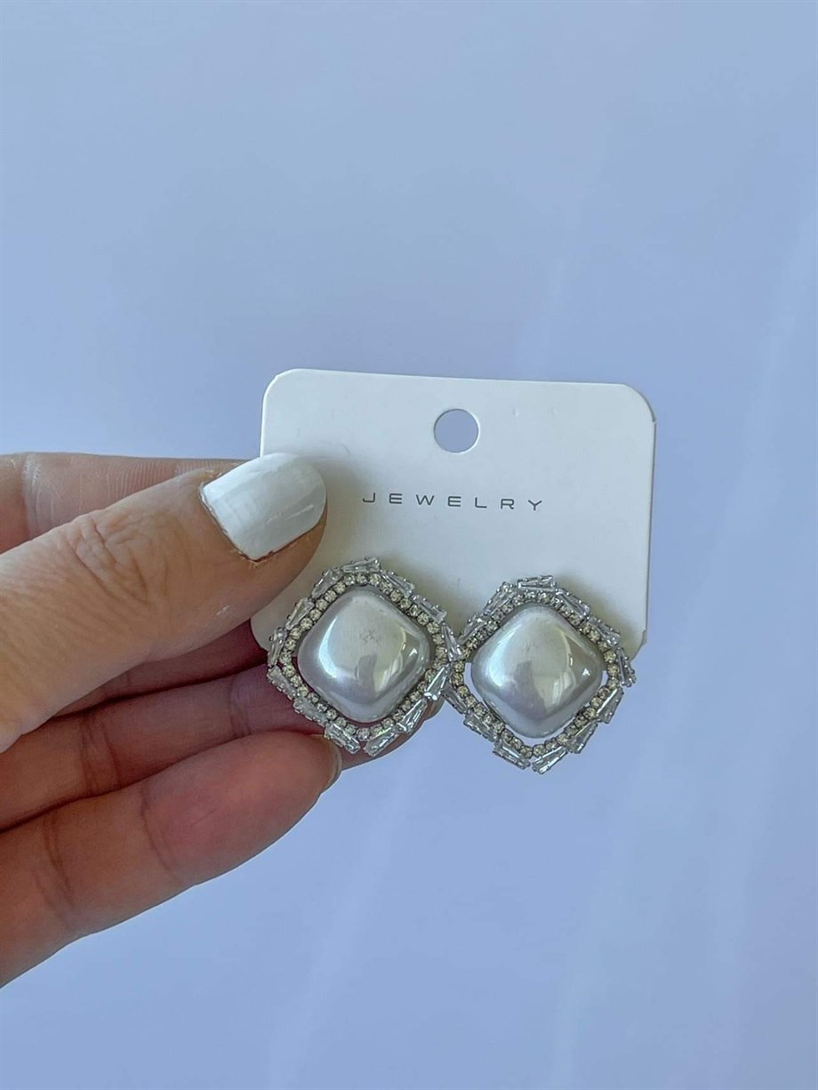İthal Sedefli İnci Taşlı Küpe (2.10 Cm)