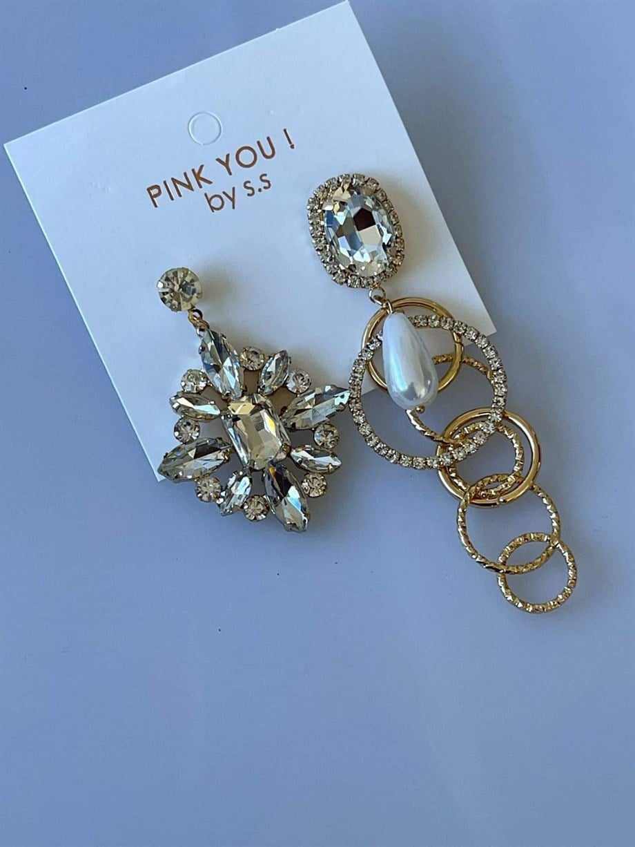 İthal Taşlı İki Farklı Premium Küpe (9 Cm)