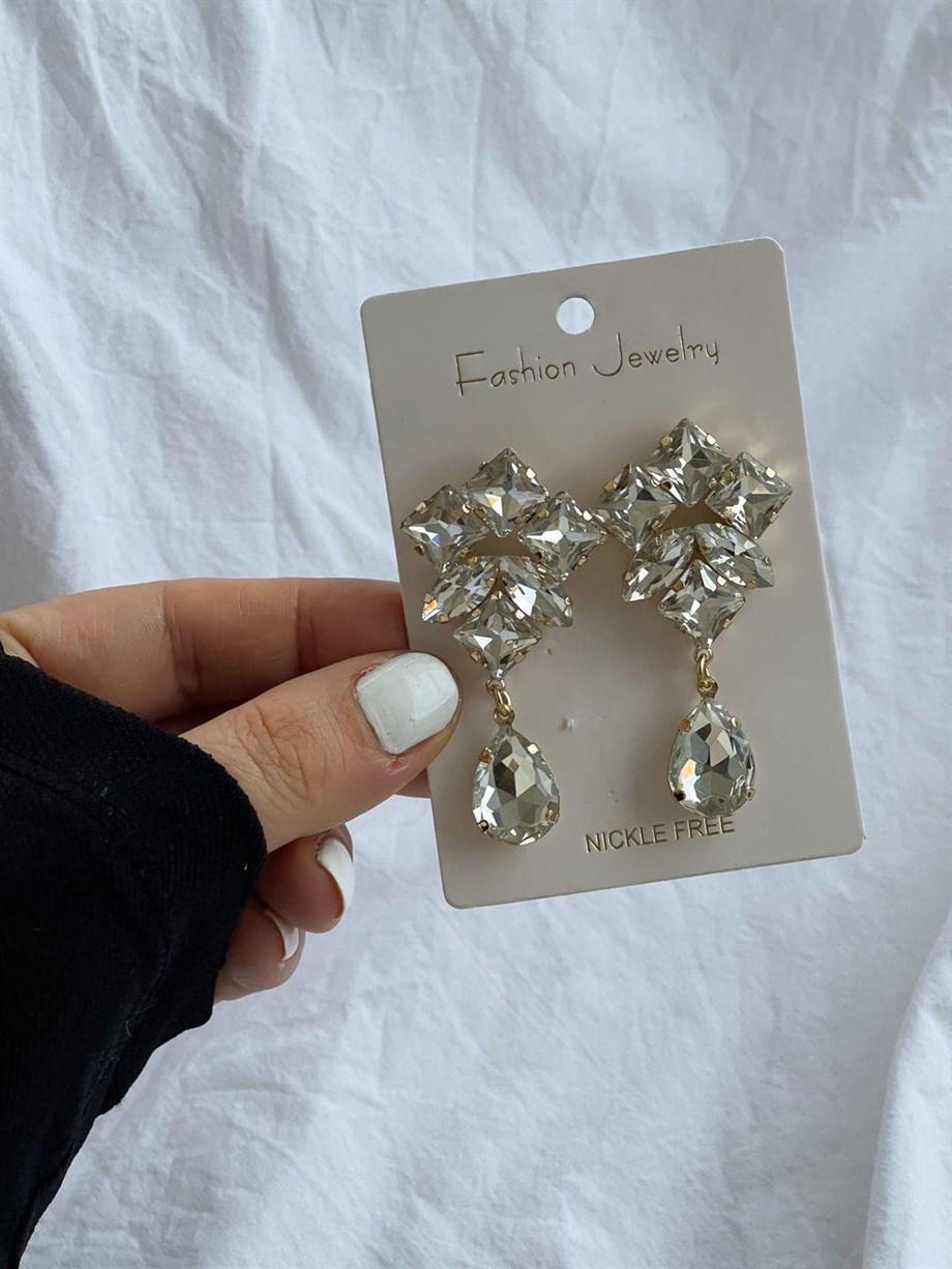 İthal Taşlı Küpe (6 Cm)