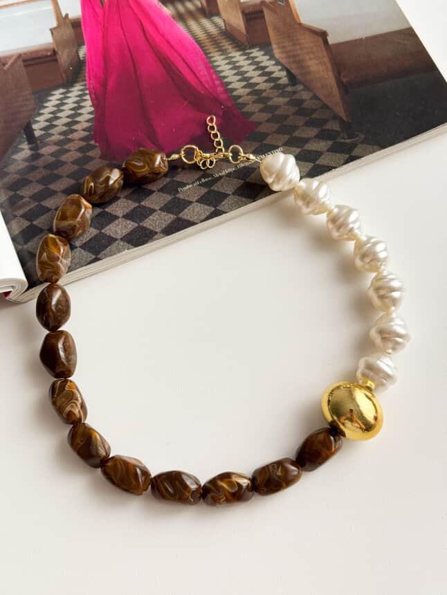 Kahve Gold İncili Summer Kolye (47 Cm)