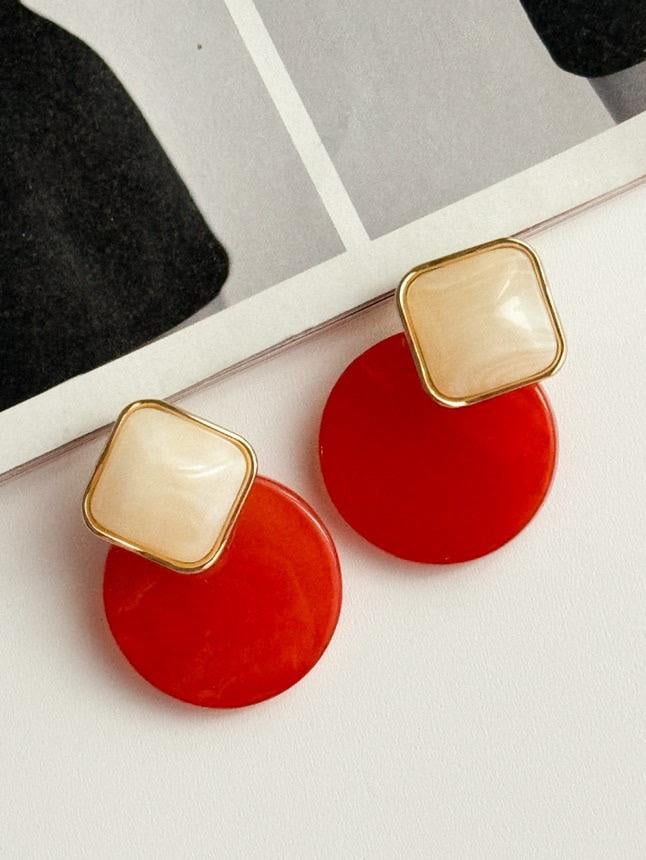 Kırmızı Beyaz Zr Model Summer Küpe (4 Cm)