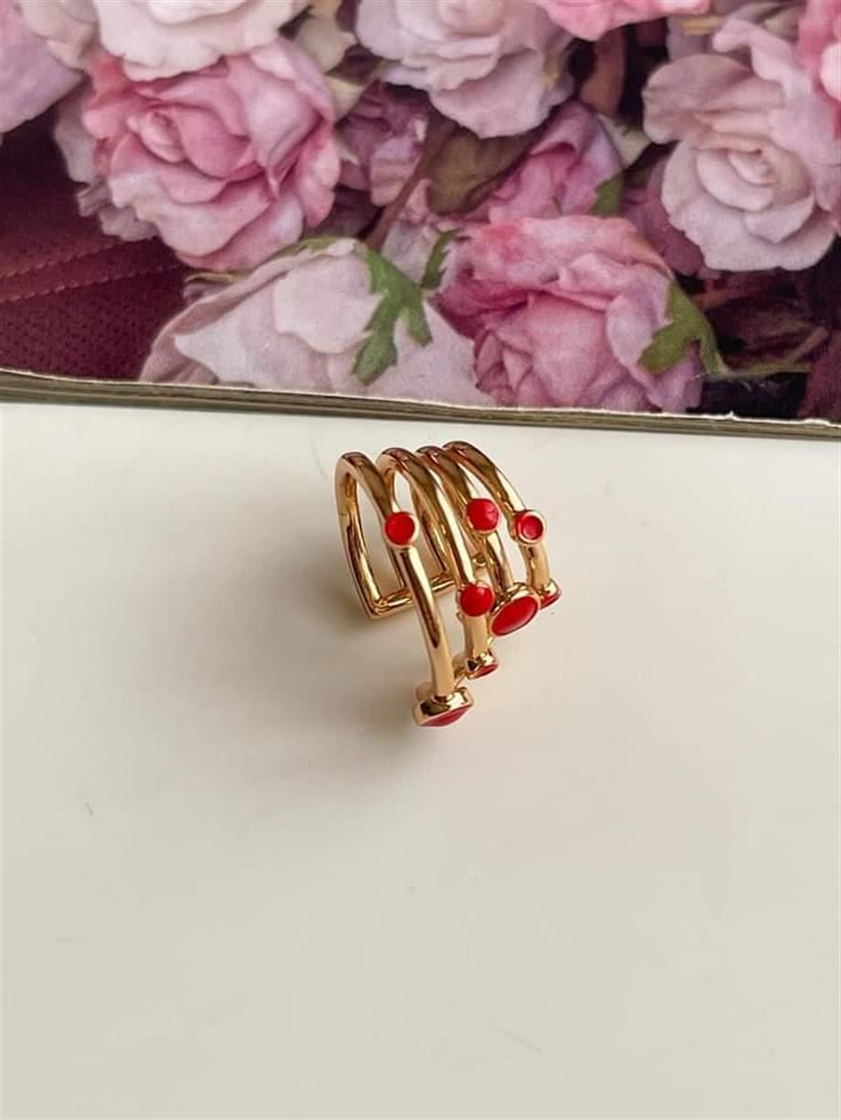 Kırmızı Mineli Tekli Ear Cuff Küpe 