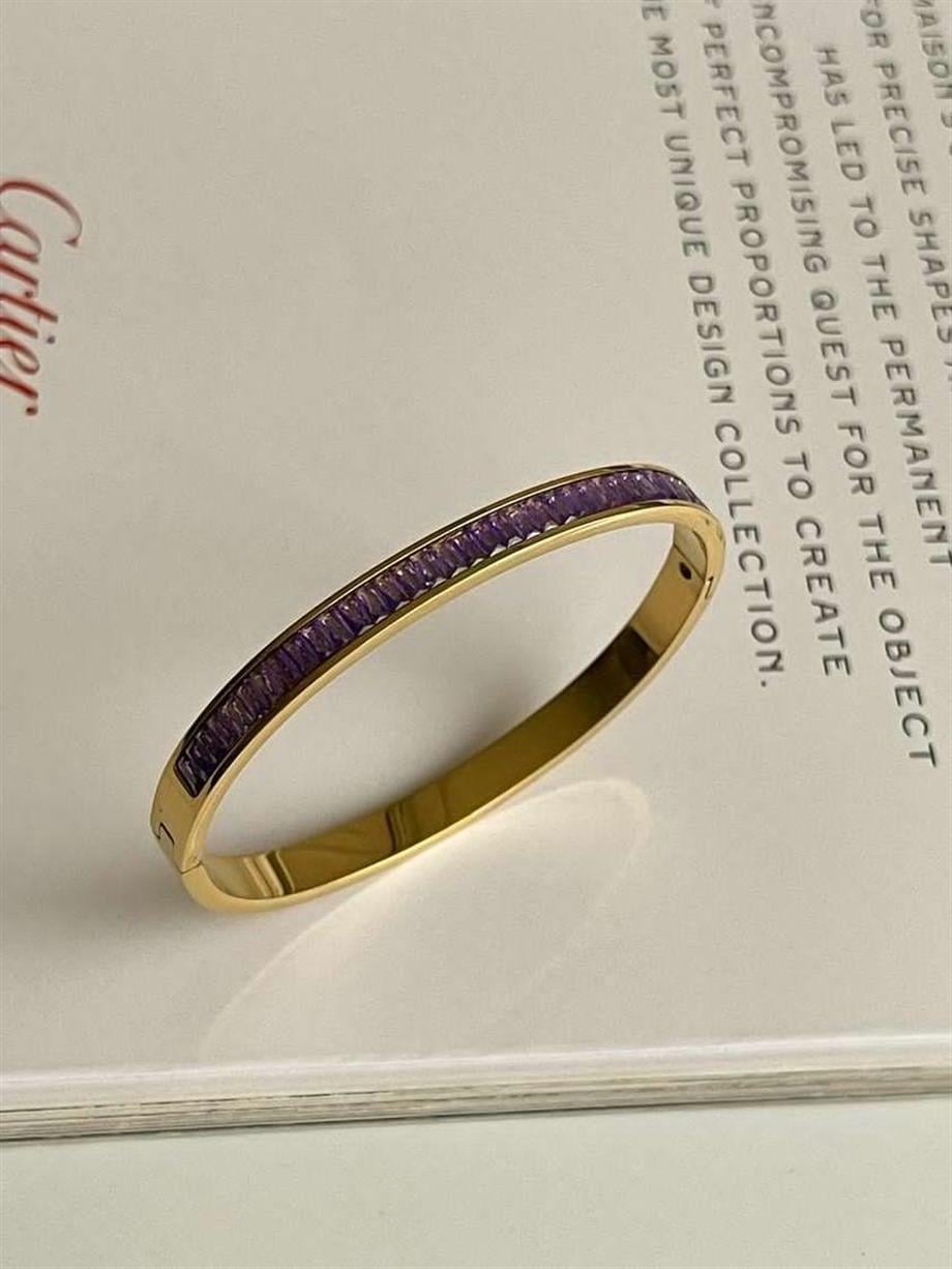 Lila Baget Taşlı Gold Kelepçe Bileklik