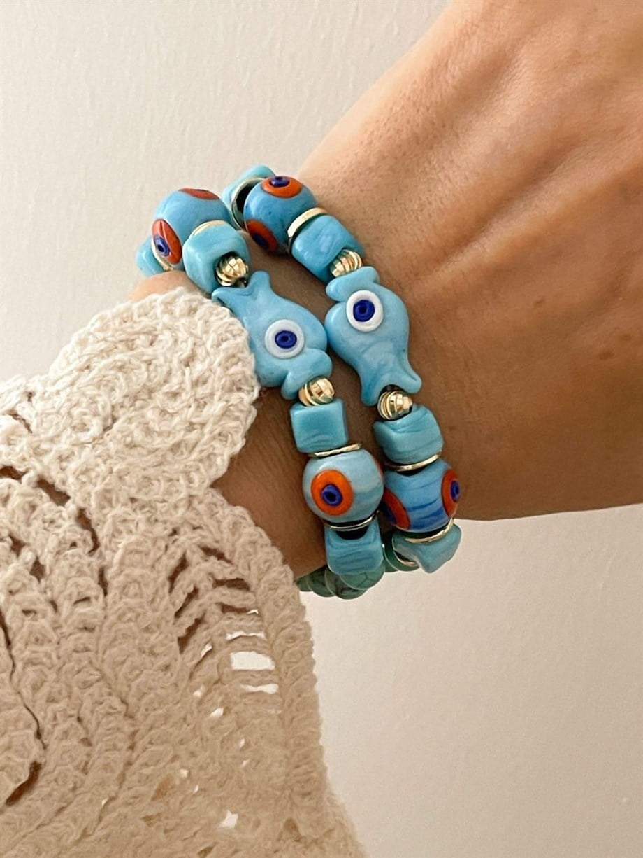 Mavi Bodrum Cam Boncuklu Kolye 