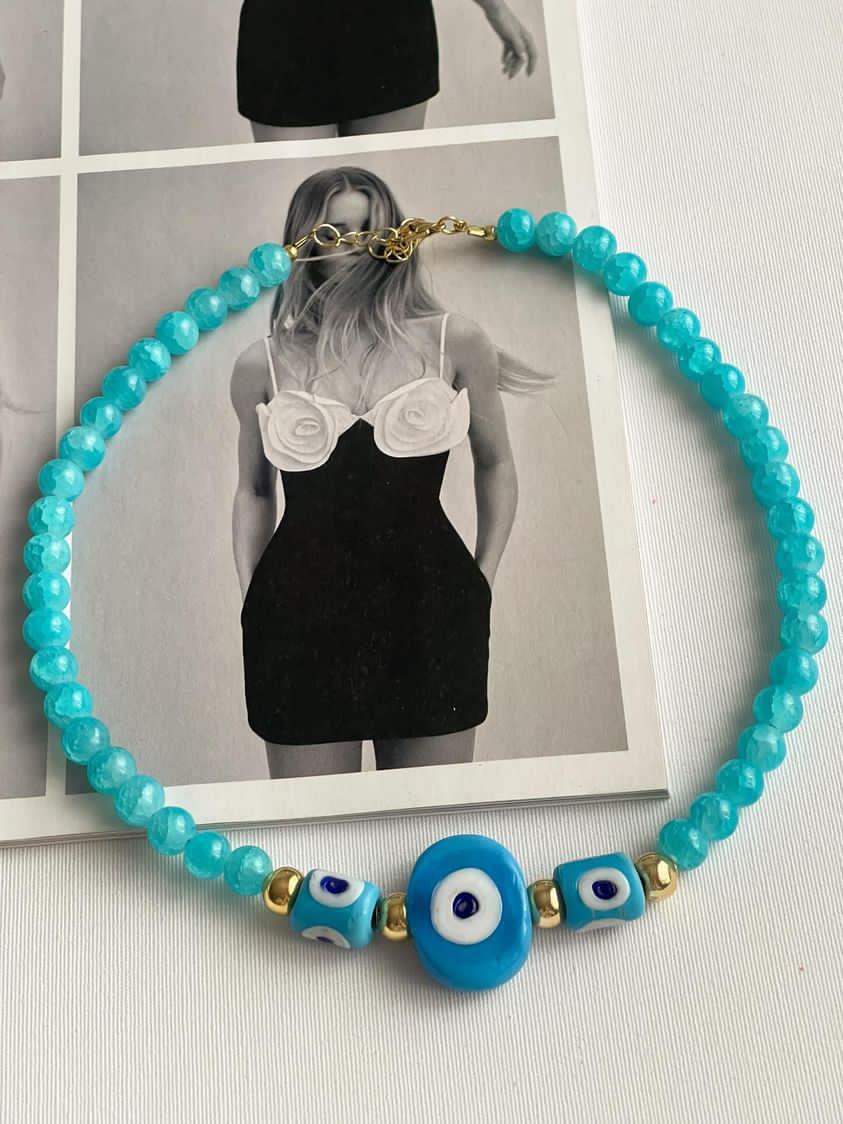 Mavi Cam Nazar Boncuklu Summer Kolye (44 Cm)