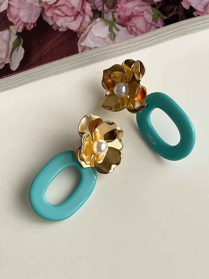 Mavi İncili Çiçekli Summer Küpe (5 Cm)