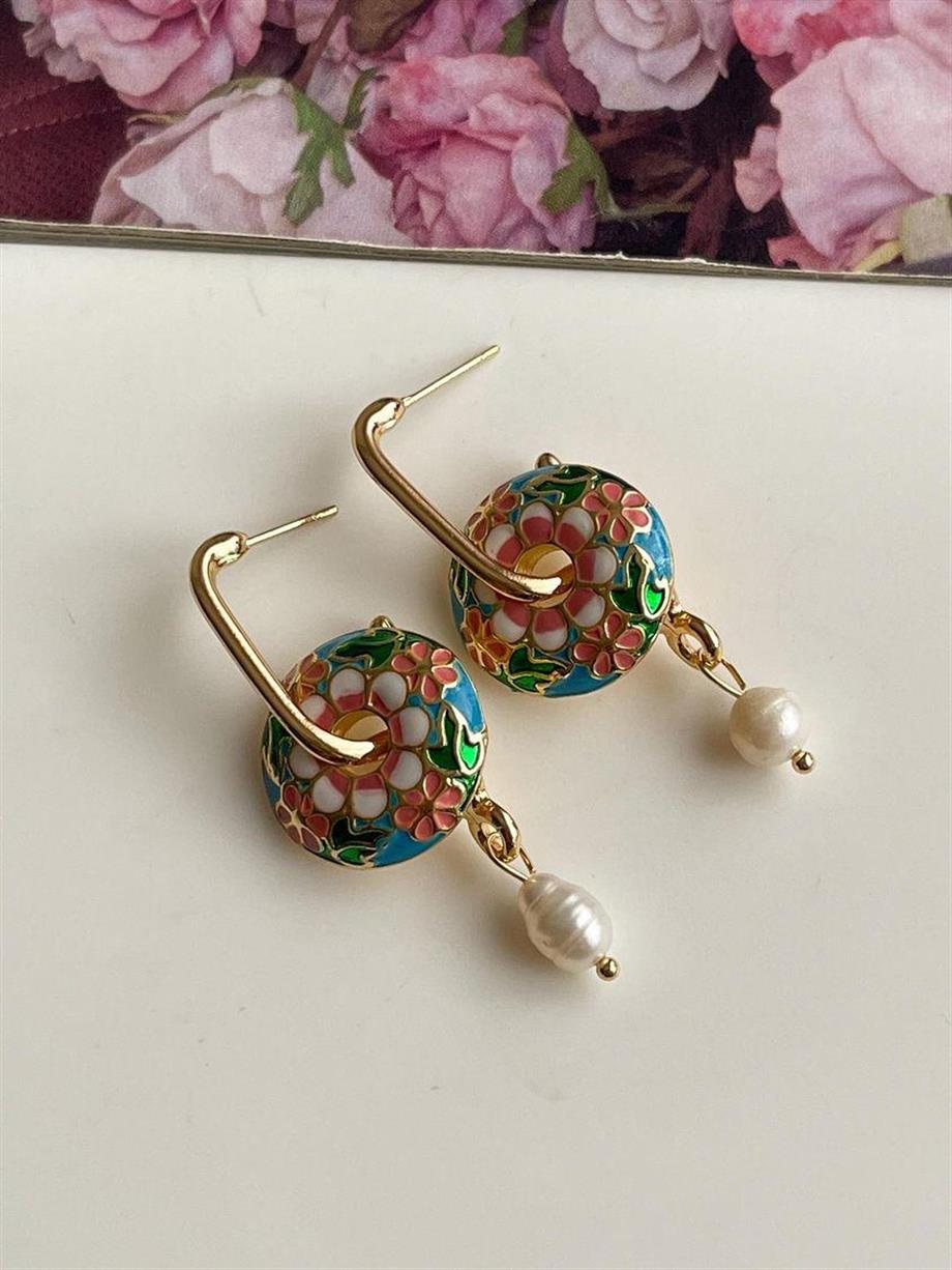 Mavi Mineli İncili Küpe (4.5 Cm)