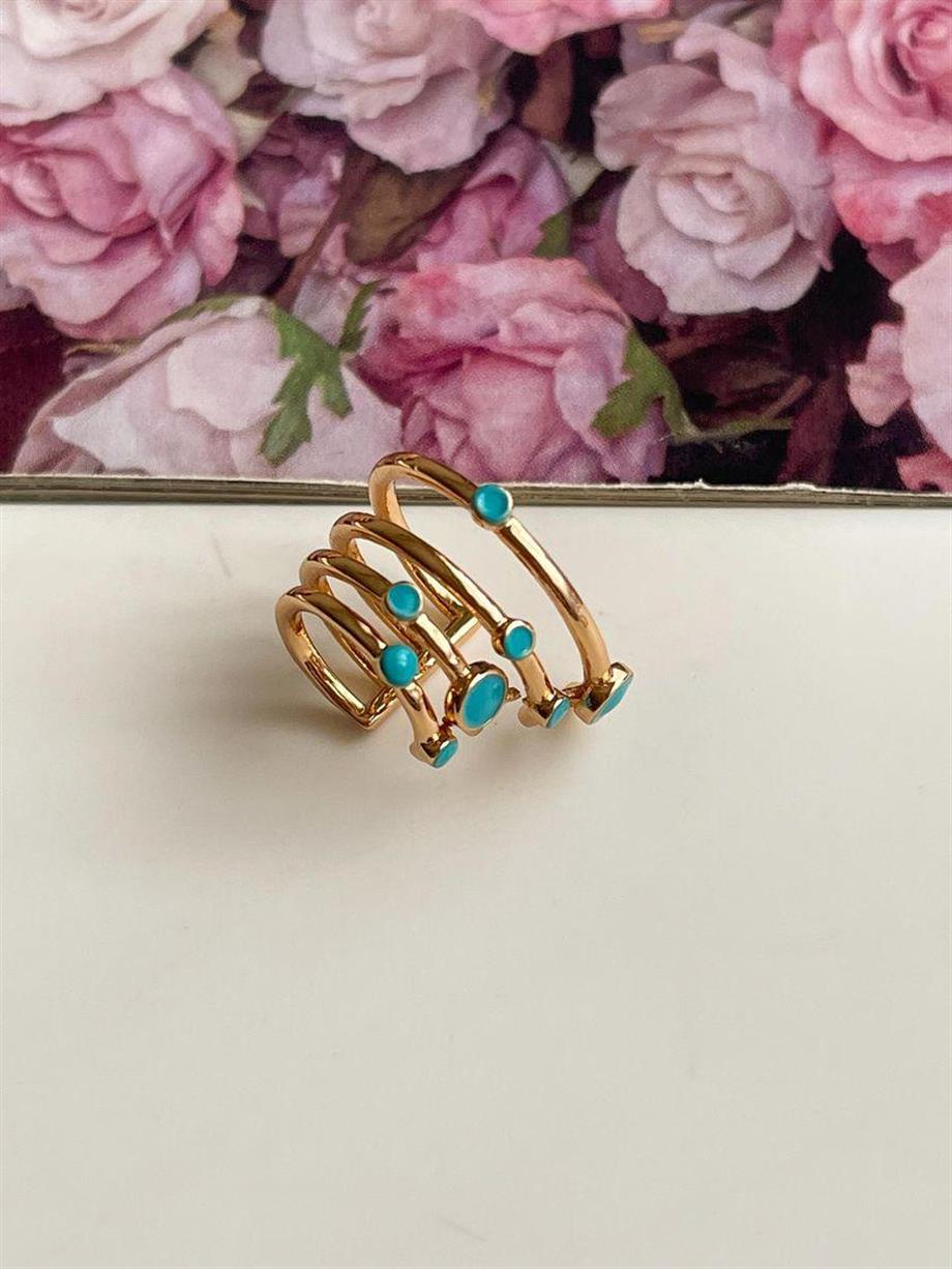 Mavi Mineli Tekli Ear Cuff Küpe 