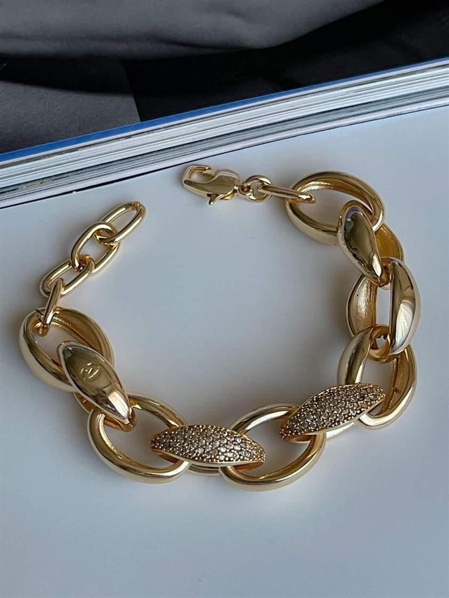 Özel Altın Kaplama Zirkon Taşlı Vip Kalın Bileklik (21 Cm)