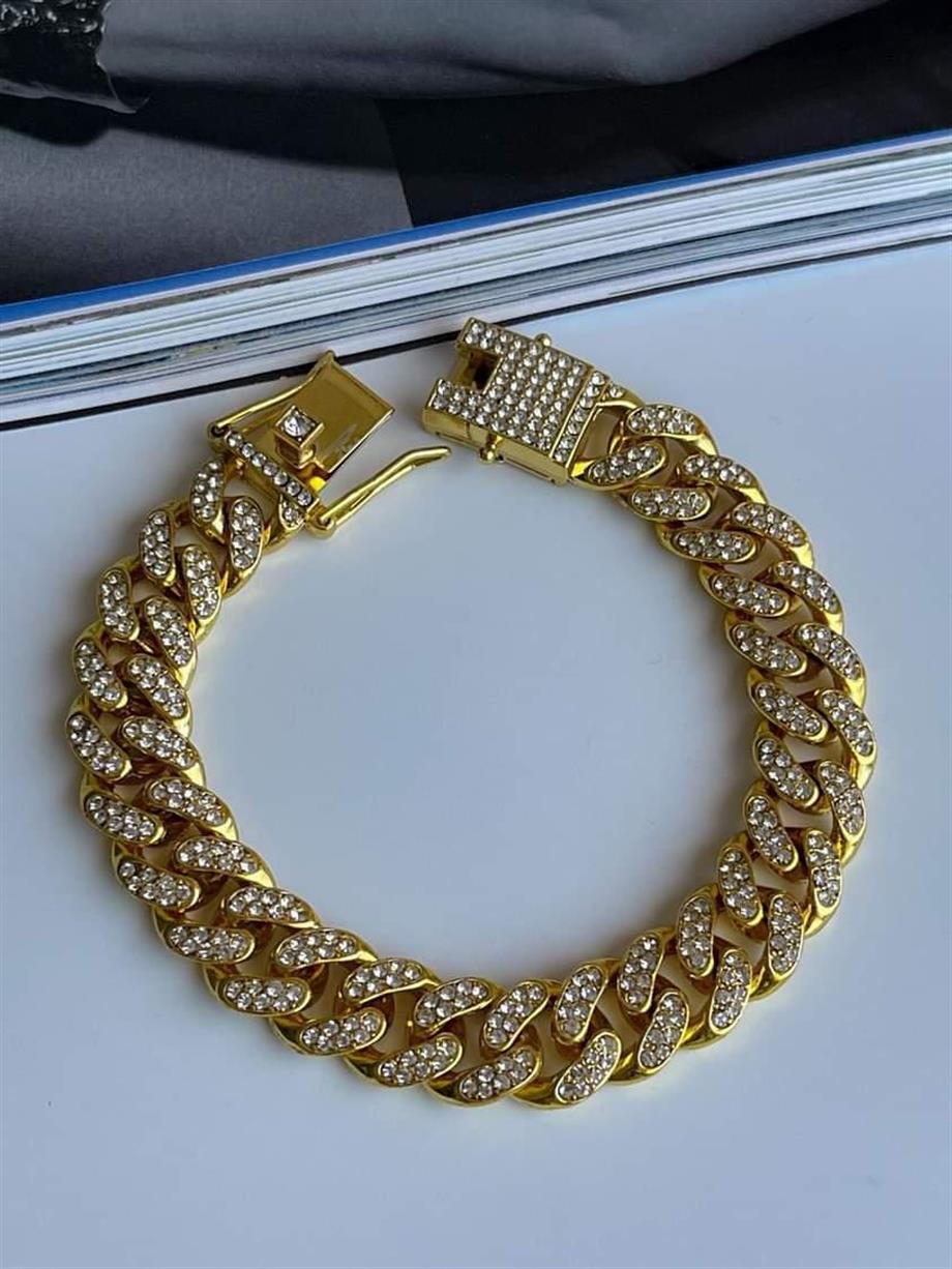 Özel Altın Kaplama Zirkon Taşlı Vip Kalın Bileklik (21 Cm)