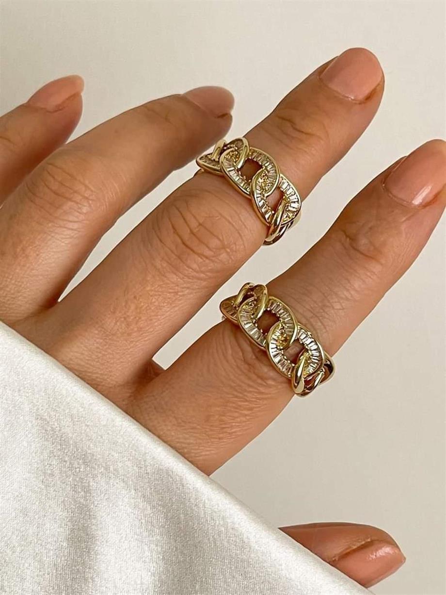 Özel Kaplama Baget Taşlı Gold Renk Alttan Ayarlanabilir Yüzük 