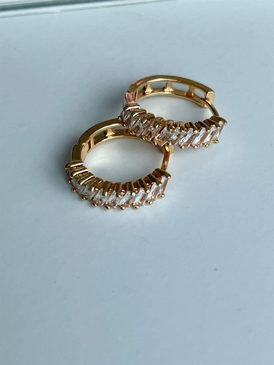 Özel Kaplama Baget Taşlı Halka Küpe (2 Cm)