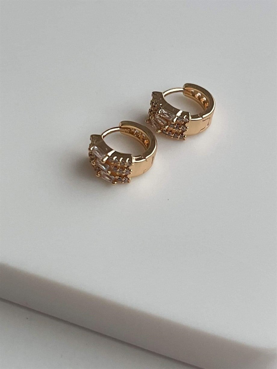 Özel Kaplama Baget Taşlı Mini Halka Küpe (1 Cm)