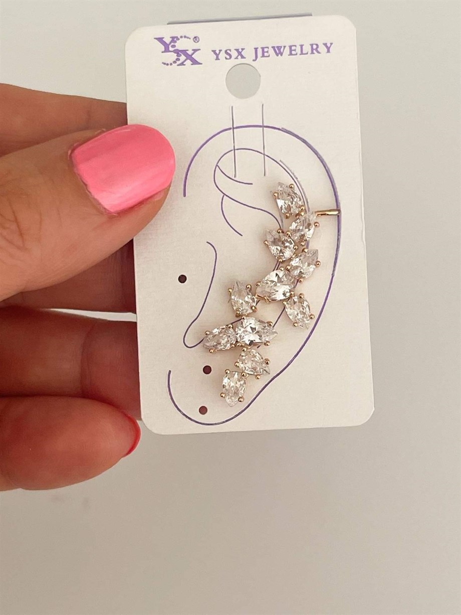 Özel Kaplama Baget Taşlı Tekli Ear Cuff Küpe (4 Cm