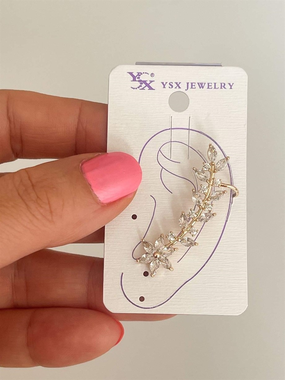 Özel Kaplama Baget Taşlı Tekli Ear Cuff Küpe (4 Cm