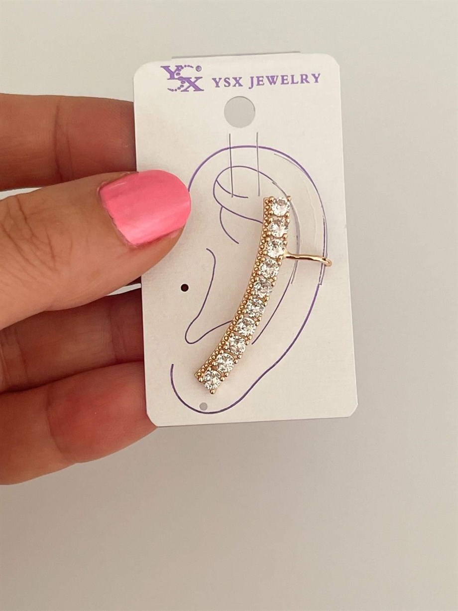 Özel Kaplama Baget Taşlı Tekli Ear Cuff Küpe (4 Cm